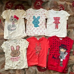 6pcs BOSSINI Girls Tee Size 110 Bunny, Bear, Cat